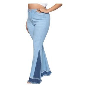 Fashion Nova Only Good Vibes‎ Extreme Bell Bottom Jeans Blue Light Wash Denim 26